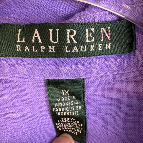 Ralph Lauren womens periwinkle linen button up shirt 1X - Picture 8 of 8